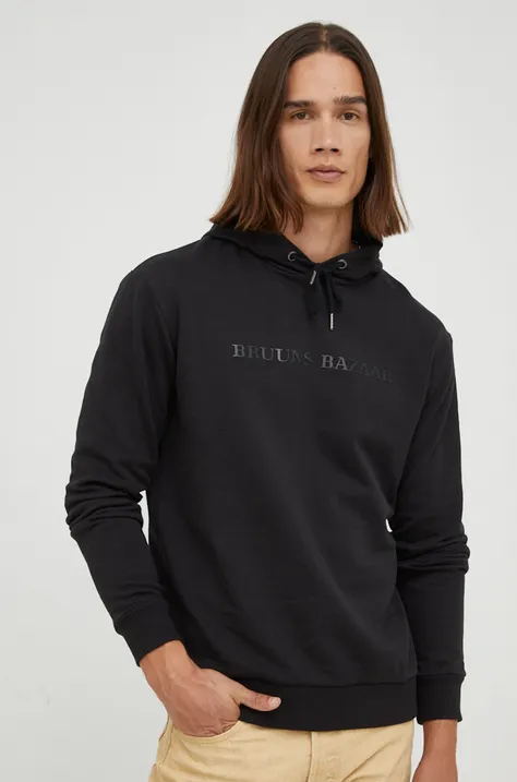 Bruuns Bazaar bluza bawełniana męska kolor czarny z kapturem z aplikacją