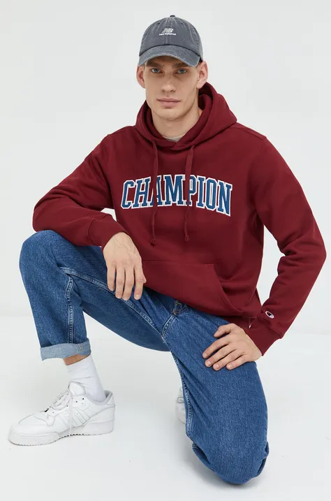 Кофта Champion мужская цвет бордовый с капюшоном с аппликацией