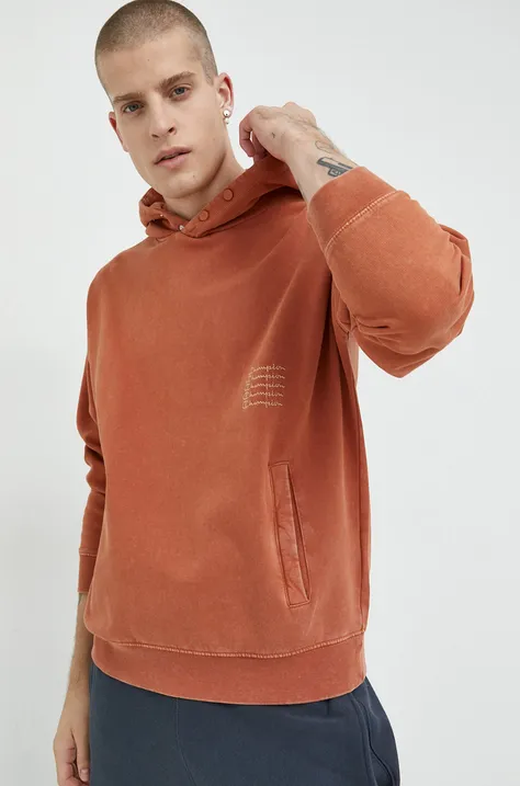 Кофта Champion мужская цвет оранжевый с капюшоном с аппликацией