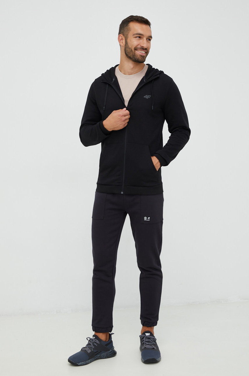 Bluza 4F moška, črna barva, s kapuco