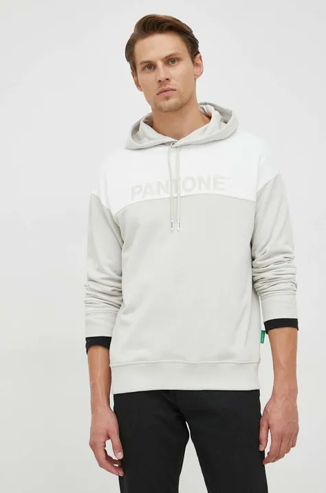 Bombažen pulover United Colors of Benetton X Pantone moškia, siva barva s kapuco