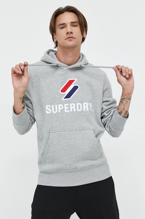 Mikina Superdry pánska, šedá farba, s kapucňou, melanžová