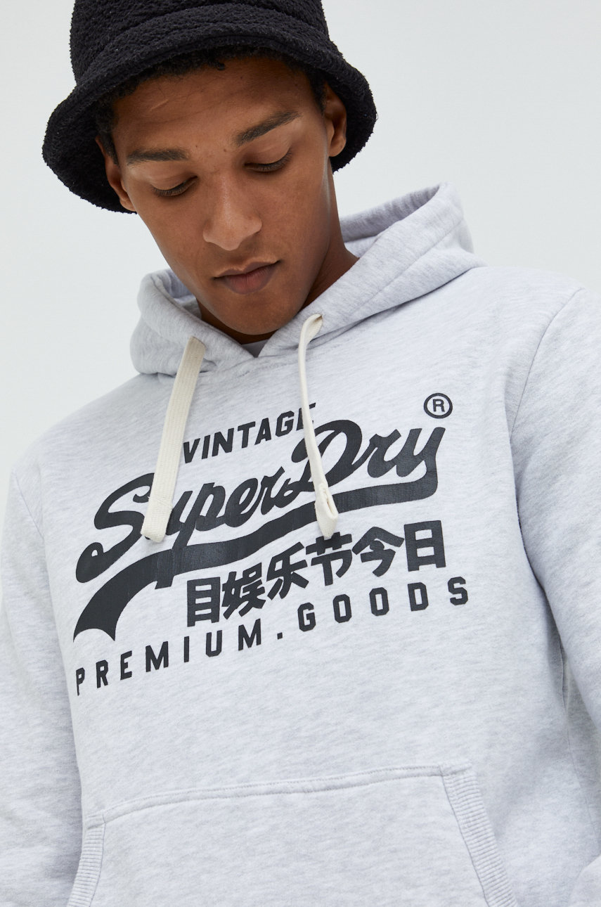 Superdry bluza męska kolor szary z kapturem melanżowa
