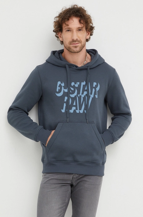 G-Star Raw bluza męska kolor granatowy z kapturem gładka