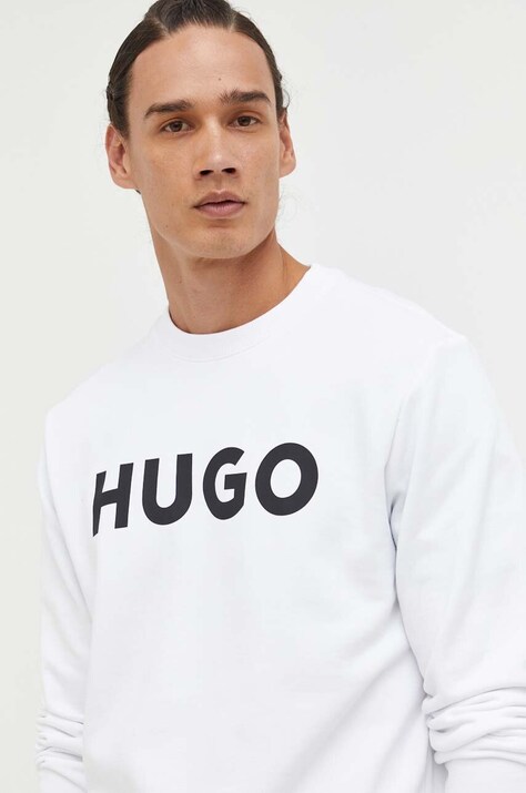 Bavlněná mikina HUGO pánská, černá barva, s potiskem, 50477328