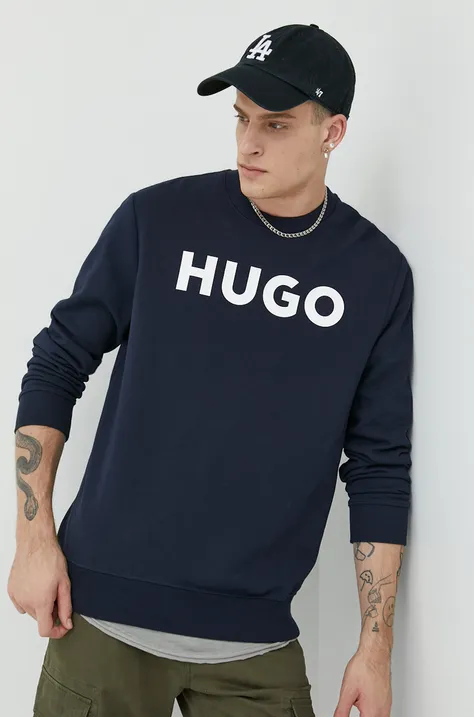 Хлопковая кофта HUGO мужская цвет синий с принтом