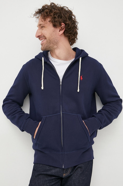 Dukserica Polo Ralph Lauren za muškarce, boja: tamno plava, s kapuljačom, glatka