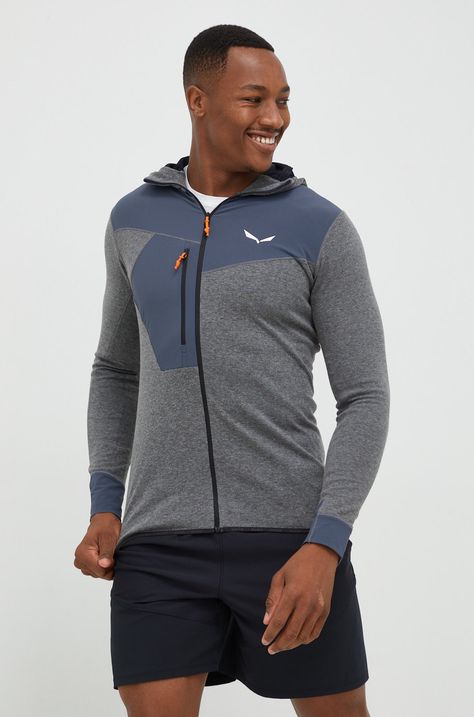 Salewa bluza sportowa Puez 2 Dry męska kolor szary z kapturem wzorzysta