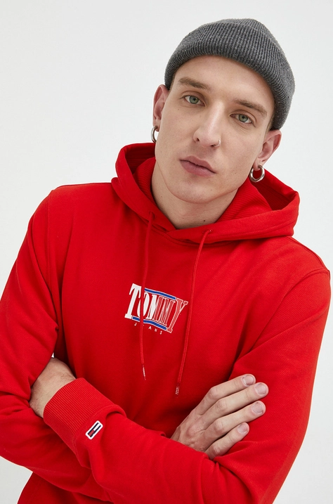 Хлопковая кофта Tommy Jeans мужская цвет красный с принтом