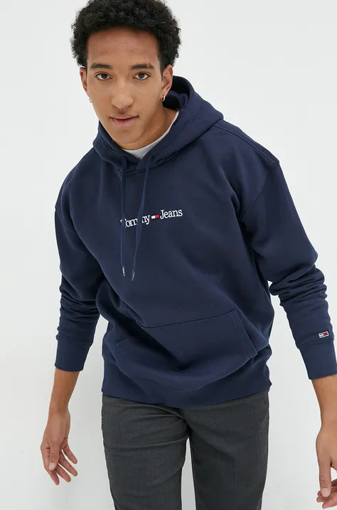 Кофта Tommy Jeans мужская цвет синий с капюшоном с аппликацией