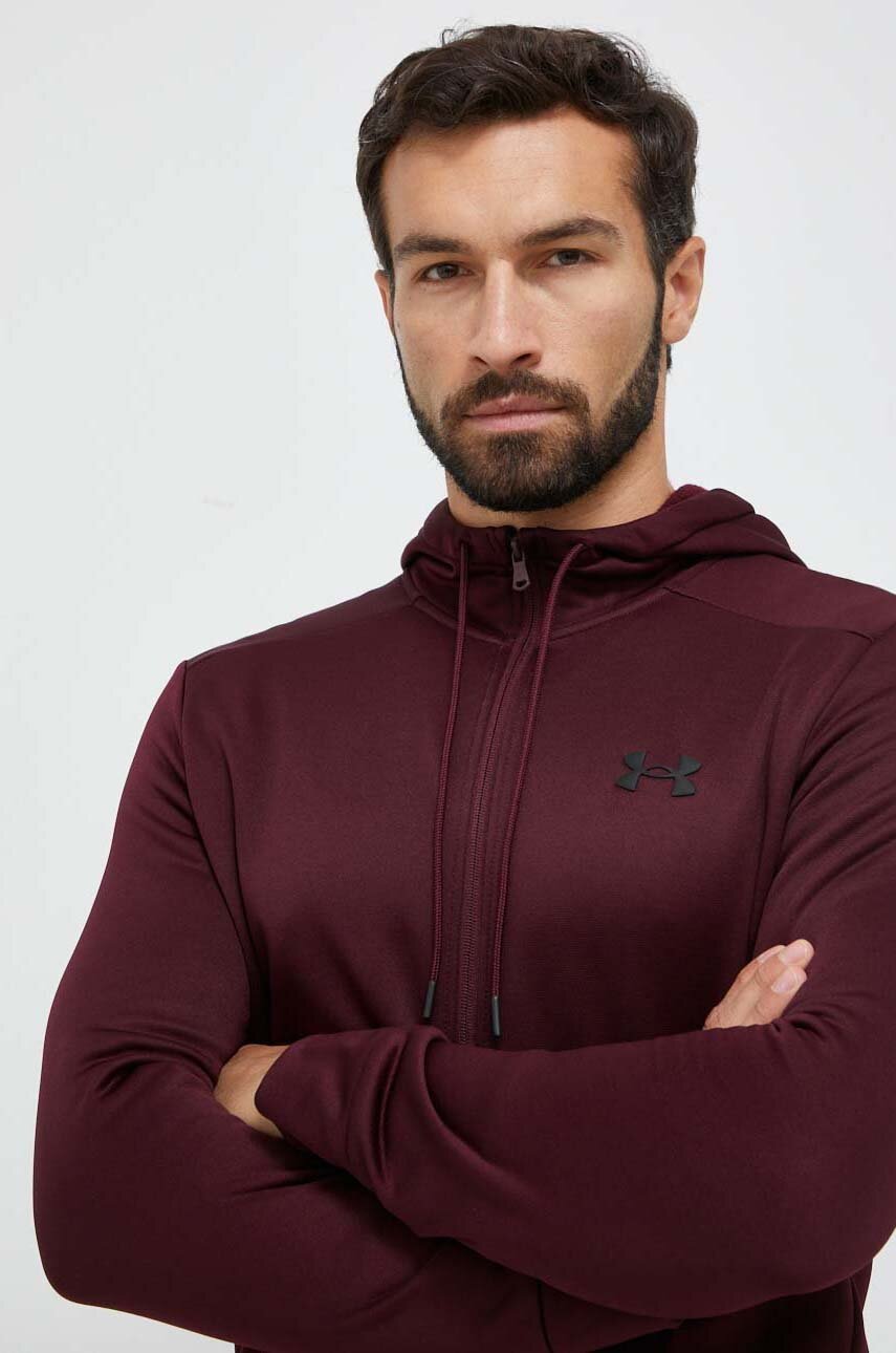 Dukserica Under Armour boja: bordo, s kapuljačom, bez uzorka