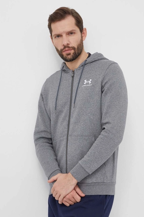 Pulover Under Armour moška, siva barva, s kapuco