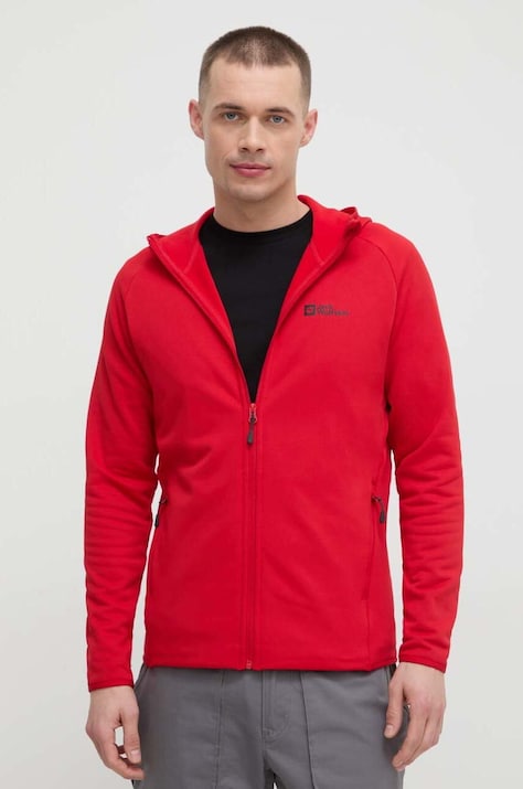 Αθλητική μπλούζα Jack Wolfskin Baiselberg χρώμα: κόκκινο, με κουκούλα