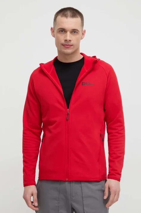 Αθλητική μπλούζα Jack Wolfskin Baiselberg χρώμα: κόκκινο, με κουκούλα