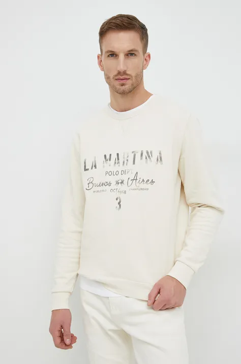 La Martina bluza bawełniana męska kolor beżowy z nadrukiem