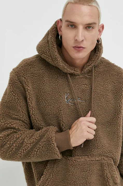 Mikina Karl Kani pánská, hnědá barva, s kapucí, s aplikací