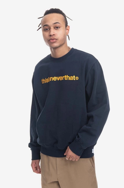 Bavlněná mikina thisisneverthat T-Logo Crewneck pánská, tmavomodrá barva, s aplikací, TN220TSWCW01-NAVY