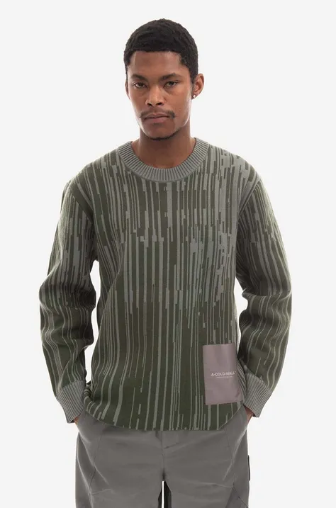 Volnen pulover A-COLD-WALL* Two-Tone Jacquard Knit zelena barva