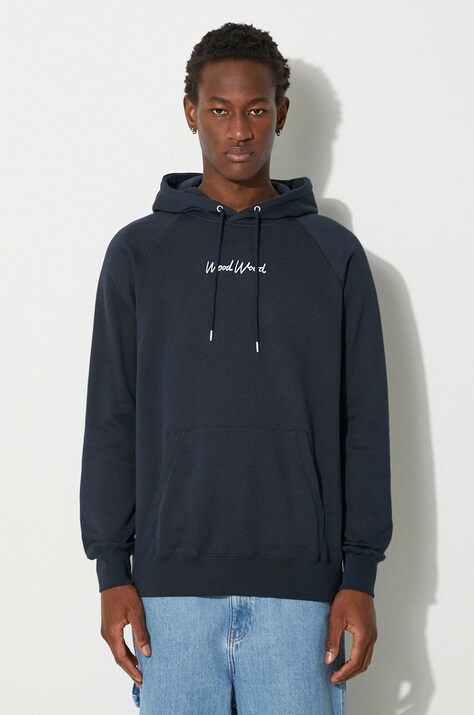 Wood Wood cotton sweatshirt Fred x Fila men's navy blue color