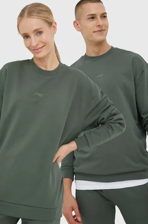 Arkk Copenhagen bluza bawełniana unisex kolor zielony gładka