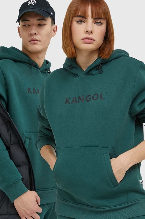 Dukserica Kangol unisex, boja: zelena, s kapuljačom, s tiskom