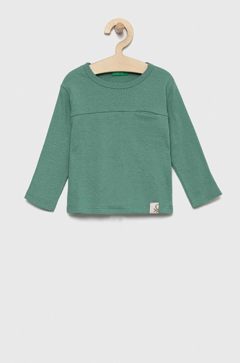 United Colors of Benetton longsleeve bawełniany dziecięcy kolor zielony gładki