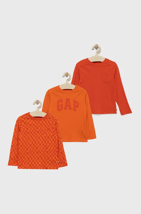 GAP longsleeve bawełniany dziecięcy (3-pack) kolor pomarańczowy z nadrukiem