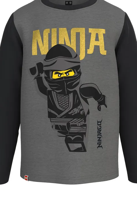 Lego Wear longsleeve din bumbac pentru copii culoarea gri, cu imprimeu