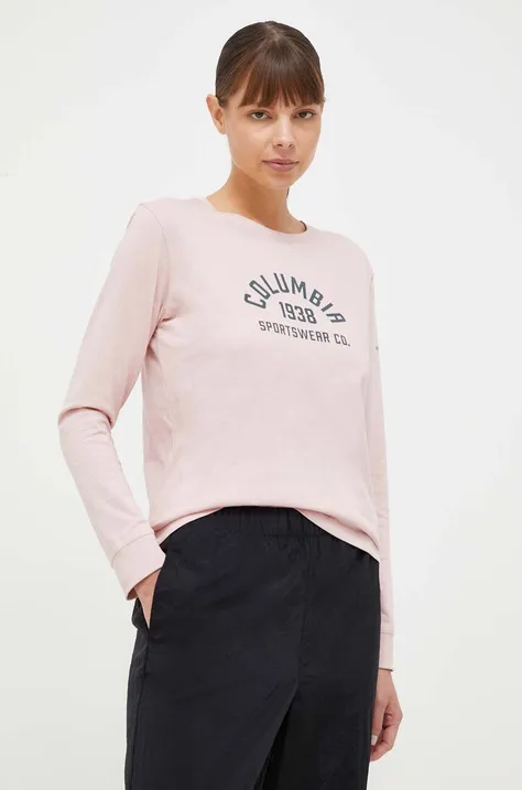 Bavlněné tričko s dlouhým rukávem Columbia růžová barva