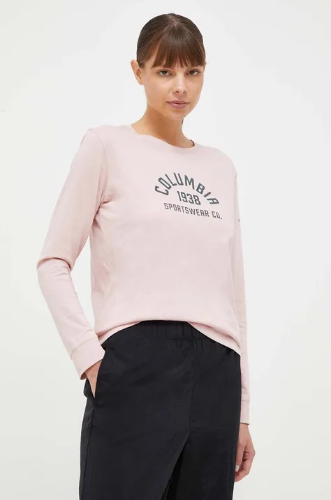 Columbia longsleeve bawełniany kolor różowy