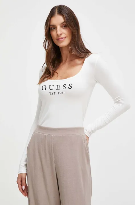 Majica dugih rukava Guess za žene, boja: bež
