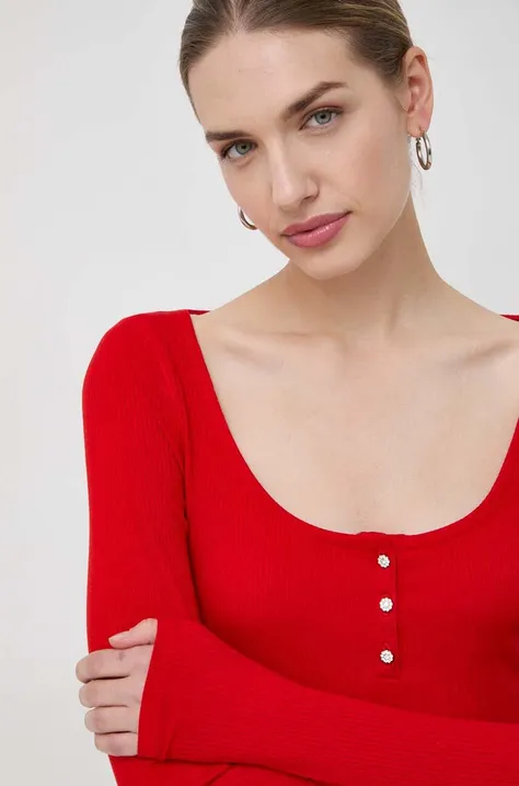 Majica z dolgimi rokavi Guess ženski, rdeča barva