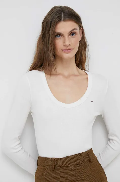 Majica dugih rukava Tommy Hilfiger za žene, boja: bijela