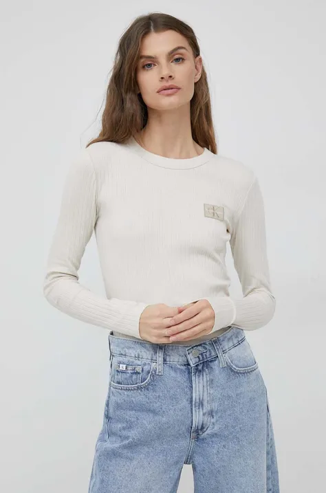 Body Calvin Klein Jeans ženski, bež barva