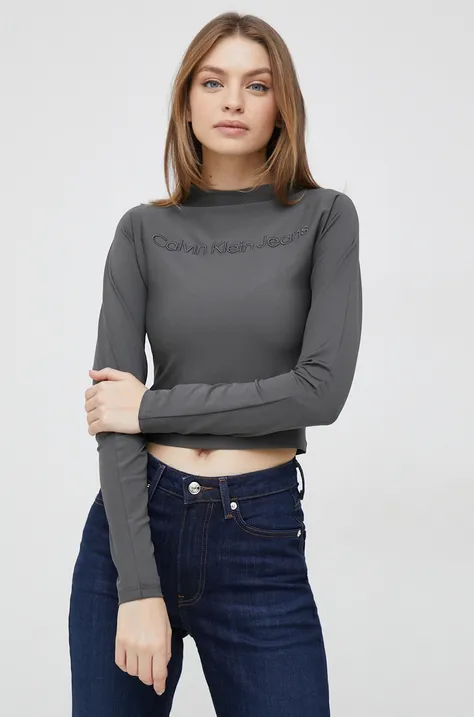 Calvin Klein Jeans longsleeve damski kolor szary z półgolfem
