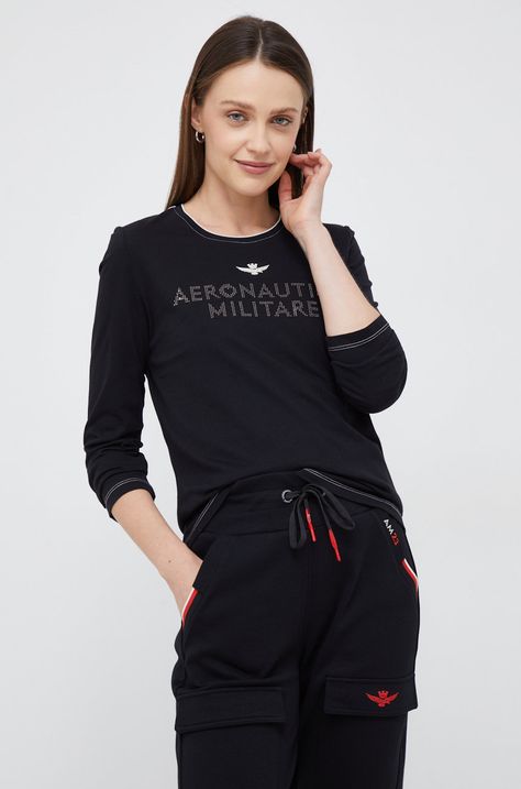 Памучна блуза с дълги ръкави Aeronautica Militare