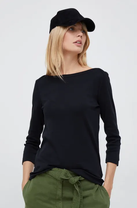 Βαμβακερή μπλούζα με μακριά μανίκια United Colors of Benetton χρώμα: μαύρο