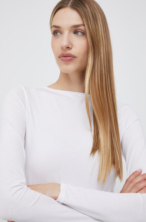 Longsleeve United Colors of Benetton χρώμα: άσπρο