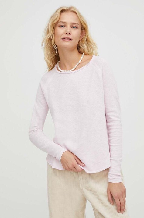 American Vintage longsleeve din bumbac culoarea roz