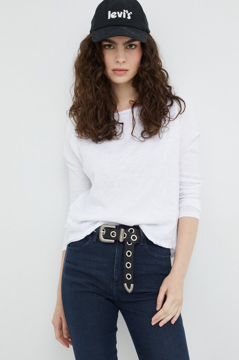 American Vintage longsleeve din bumbac culoarea alb