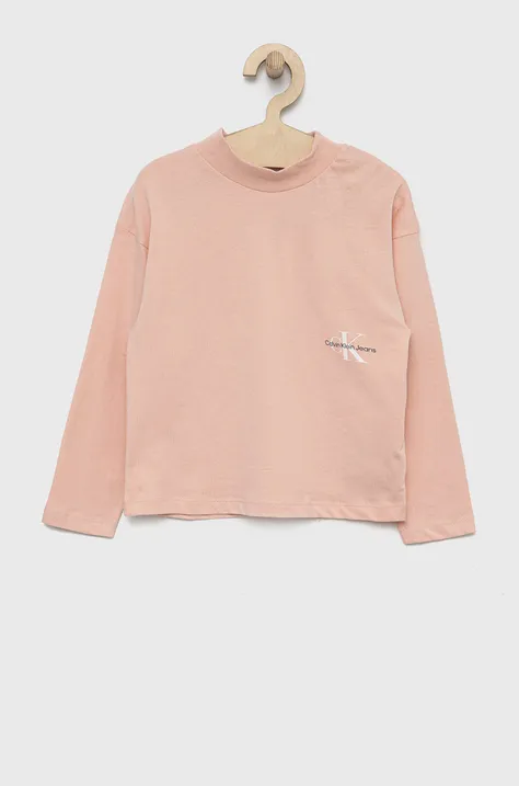 Dječja pamučna majica dugih rukava Calvin Klein Jeans boja: ružičasta, s poludolčevitom