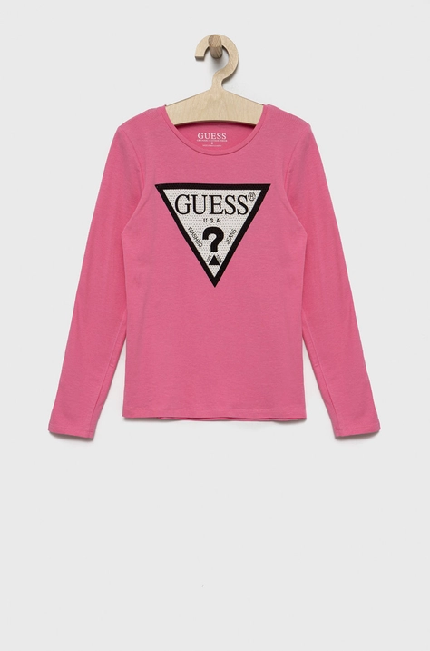 Otroški longsleeve Guess roza barva