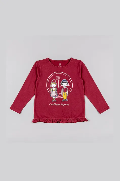 Dětské tričko s dlouhým rukávem zippy růžová barva