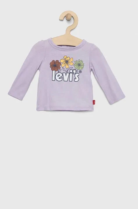 Otroška bombažna majica z dolgimi rokavi Levi's vijolična barva