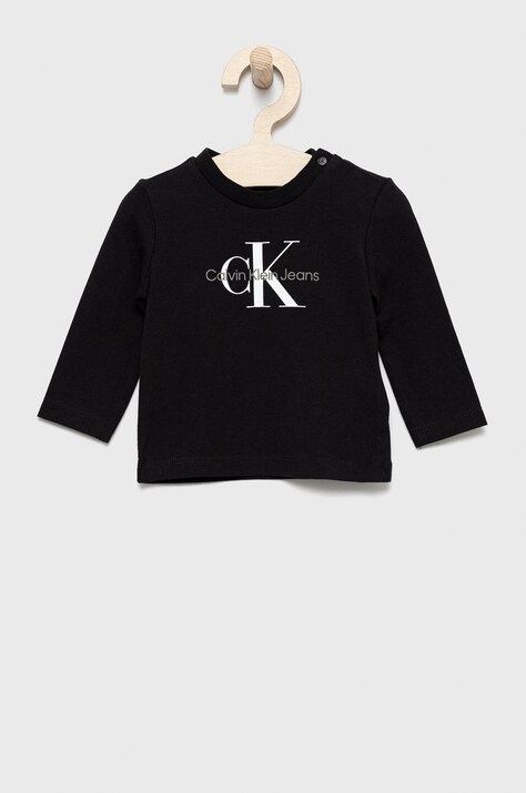 Otroški longsleeve Calvin Klein Jeans črna barva
