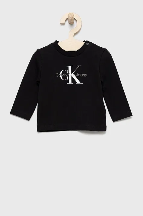Calvin Klein Jeans longsleeve dziecięcy IN0IN00005.9BYY kolor czarny z nadrukiem