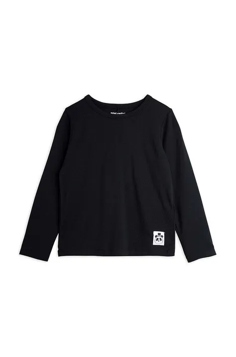 Detské tričko s dlhým rukávom Mini Rodini čierna farba, jednofarebný