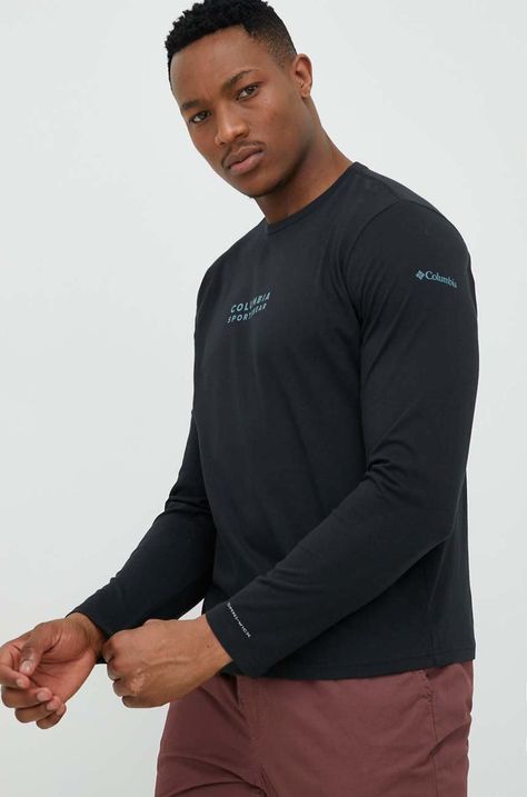 Majica z dolgimi rokavi Columbia moški, črna barva
