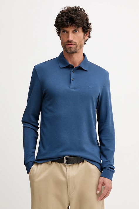 BOSS longsleeve din bumbac culoarea roz, uni, 50468392