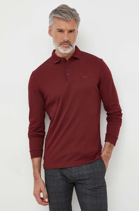 Bavlnené tričko s dlhým rukávom BOSS červená farba, jednofarebný, 50468392